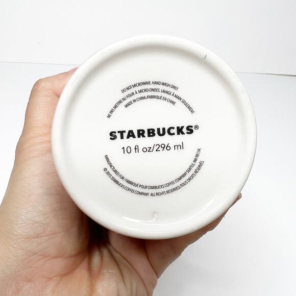 STARBUCKS Floral Print Travel Tumbler Mug Ceramic White With Red Lid 10oz/296 ml - Picture 5 of 7